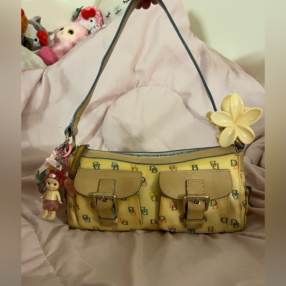 Dooney and Burke oil cloth cream candy monogram bag